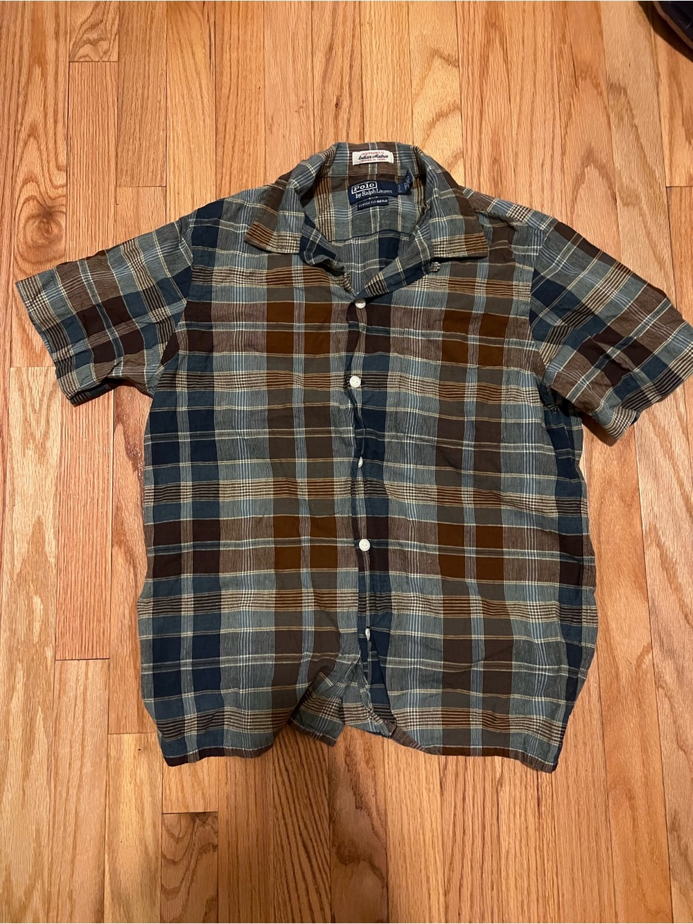 Polo by Ralph Lauren Brown & Blue Plaid Short-Sleeve Button-Down Shirt